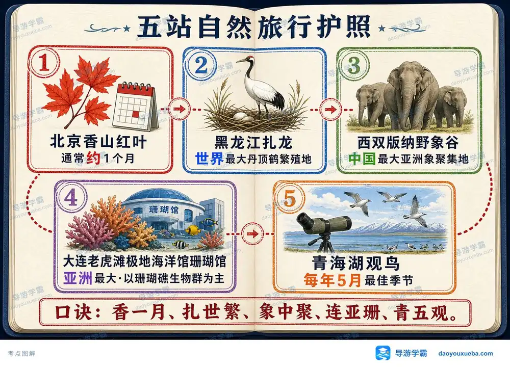 五站自然旅行名胜特征考点图（导游学霸·科三）