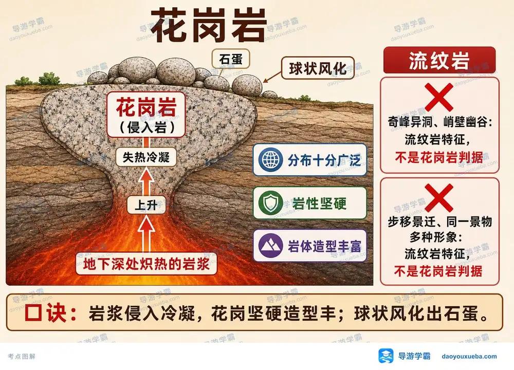 花岗岩侵入冷凝球状风化考点图（导游学霸·科三）