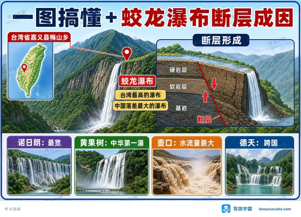 台湾蛟龙瀑布考点图（导游学霸·科三）