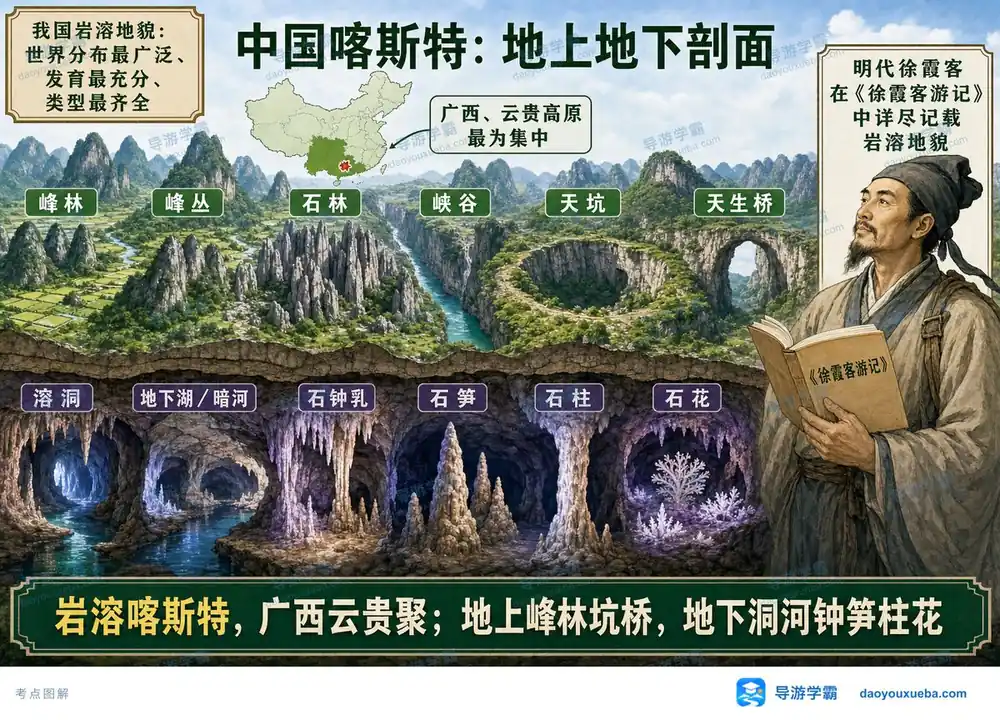 中国喀斯特地貌考点图（导游学霸·科三）