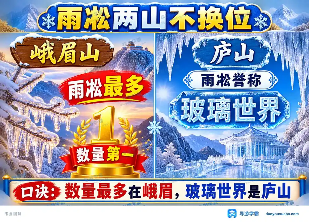 雨凇景观名山考点峨眉与庐山考点图（导游学霸·科三）