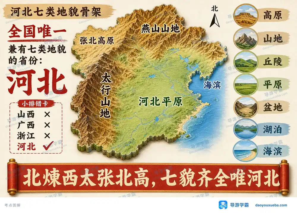 河北七类地貌齐全骨架考点图(导游学霸·科三)
