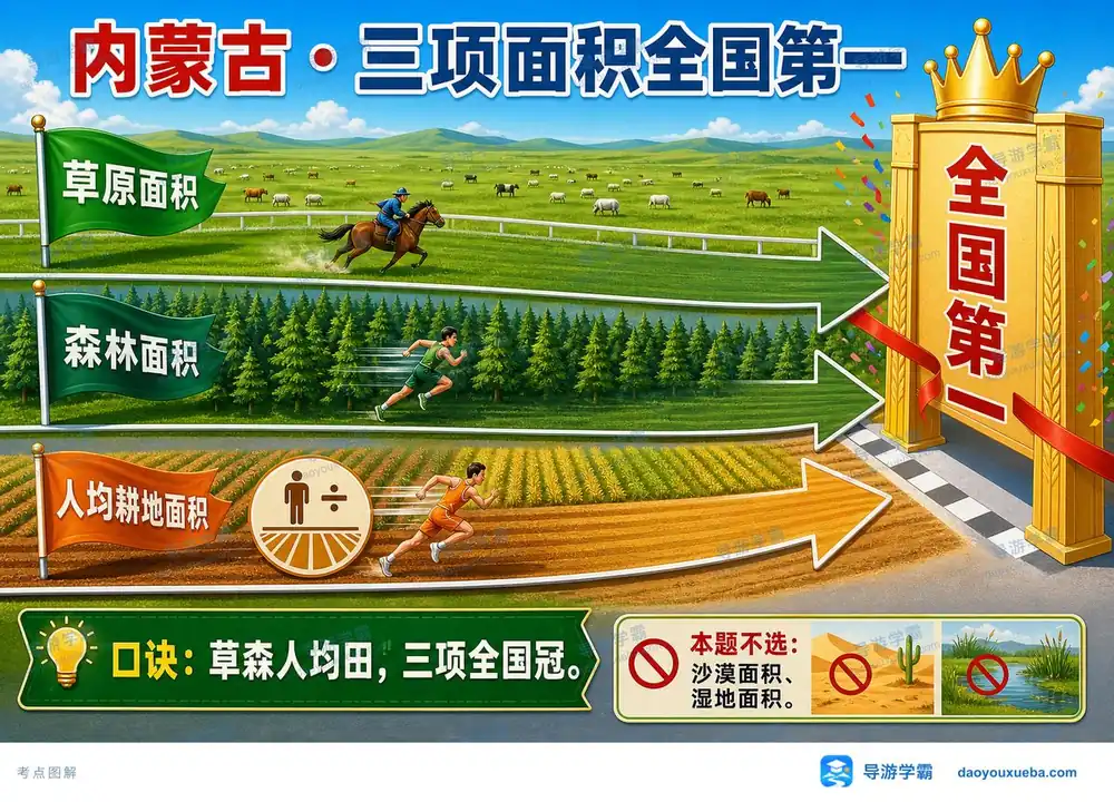 内蒙古三项面积全国第一考点图（导游学霸·科三）