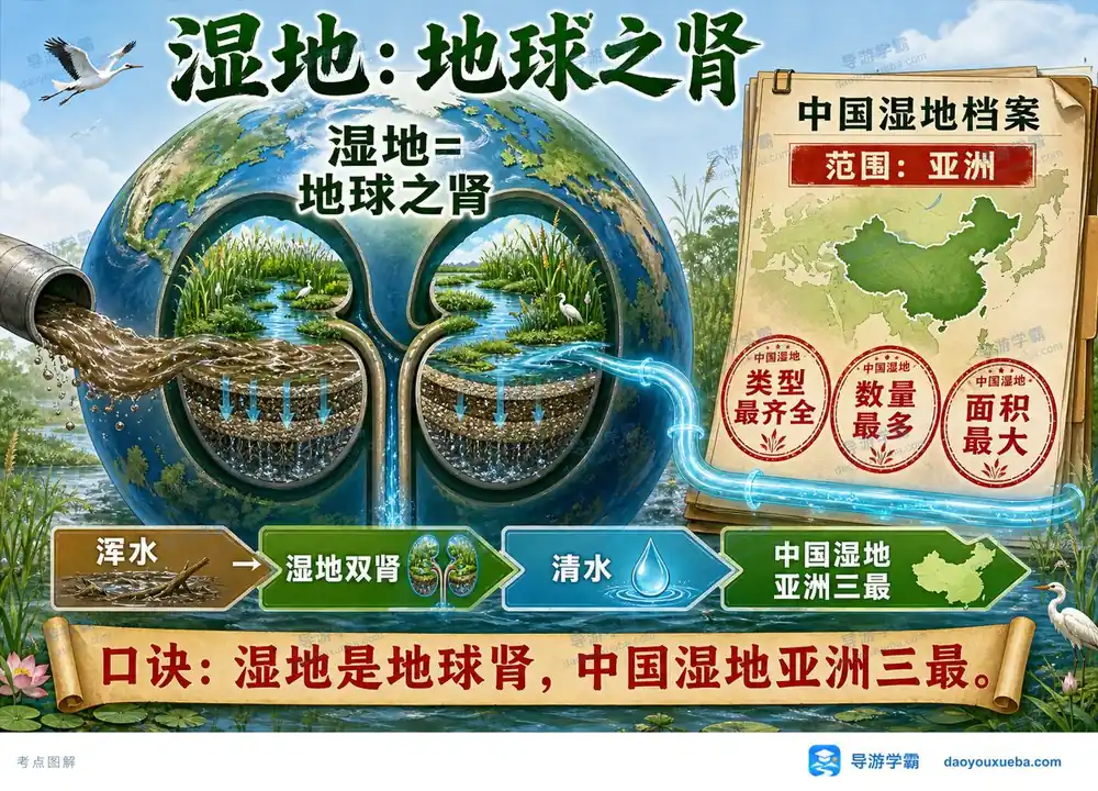 湿地地球之肾与中国湿地三最考点图（导游学霸·科三）