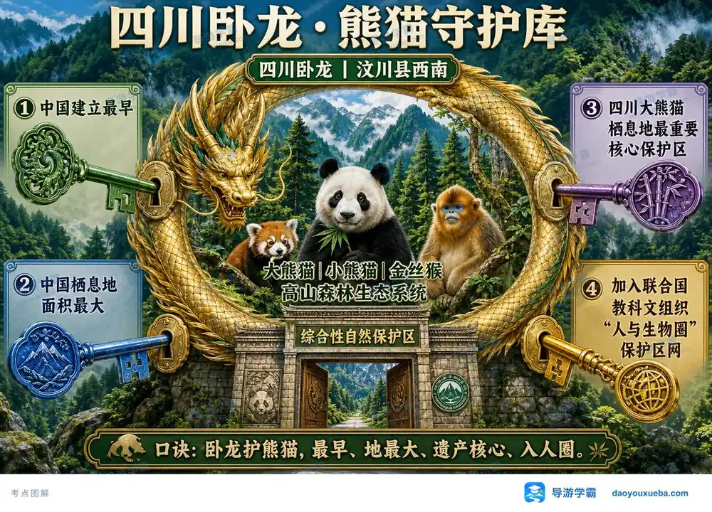 四川卧龙自然保护区考点图(导游学霸·科三)