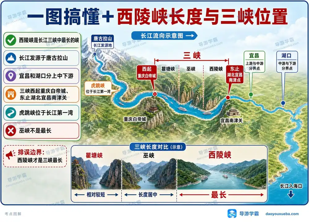 长江三峡位置与西陵峡长度考点图（导游学霸·科三）