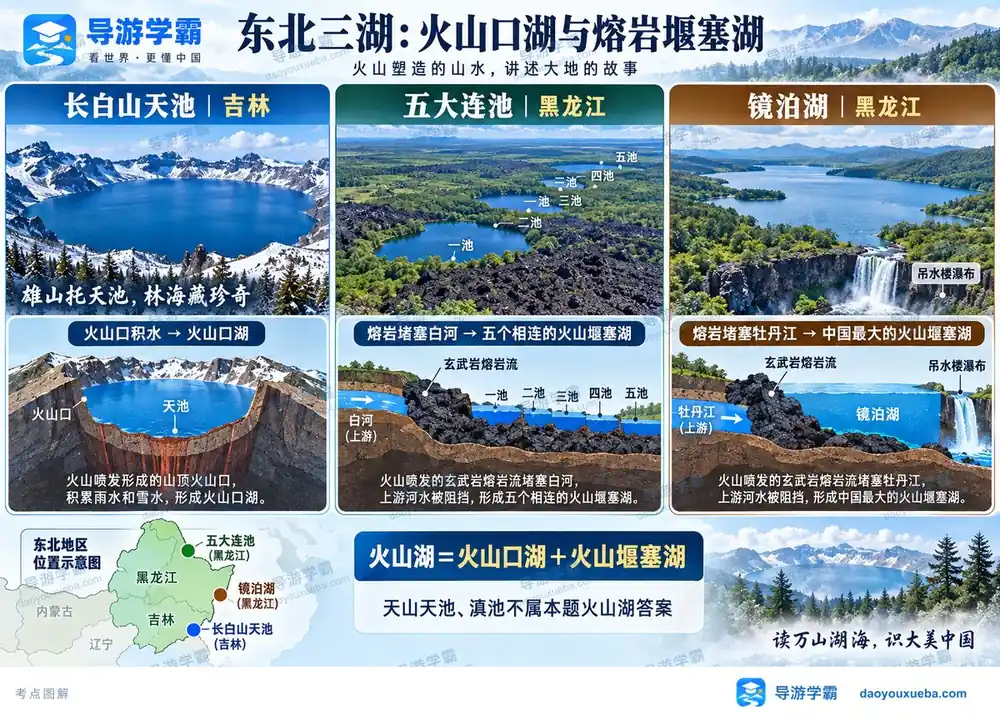 东北三大火山湖地质类型考点图（导游学霸·科三）