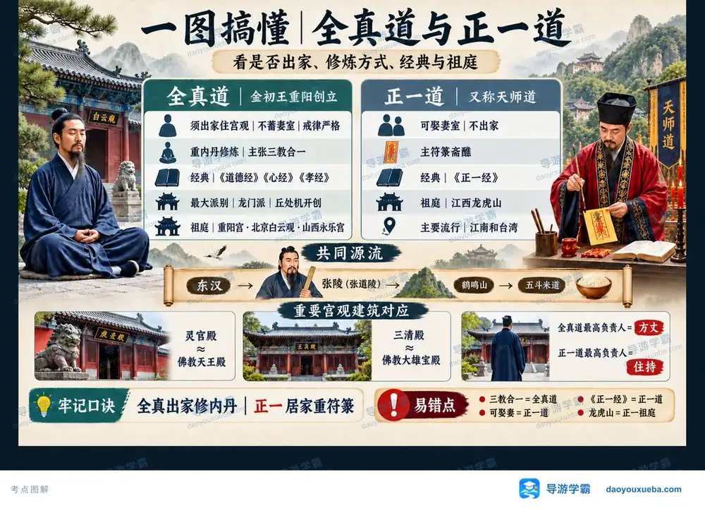 全真道和正一道区别整理考点图（导游学霸·科三）