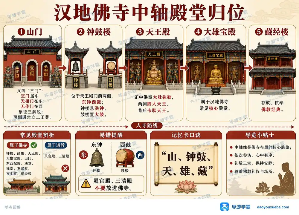 佛寺中轴殿堂顺序考点图（导游学霸·科三）