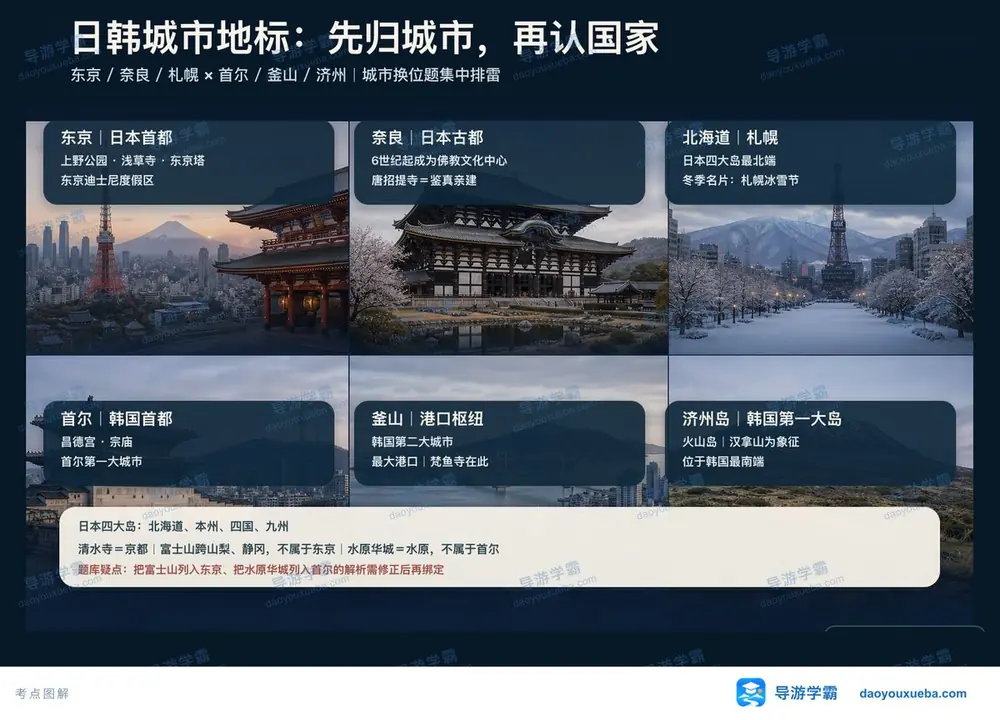 日韩城市地标考点图（导游学霸·科三）