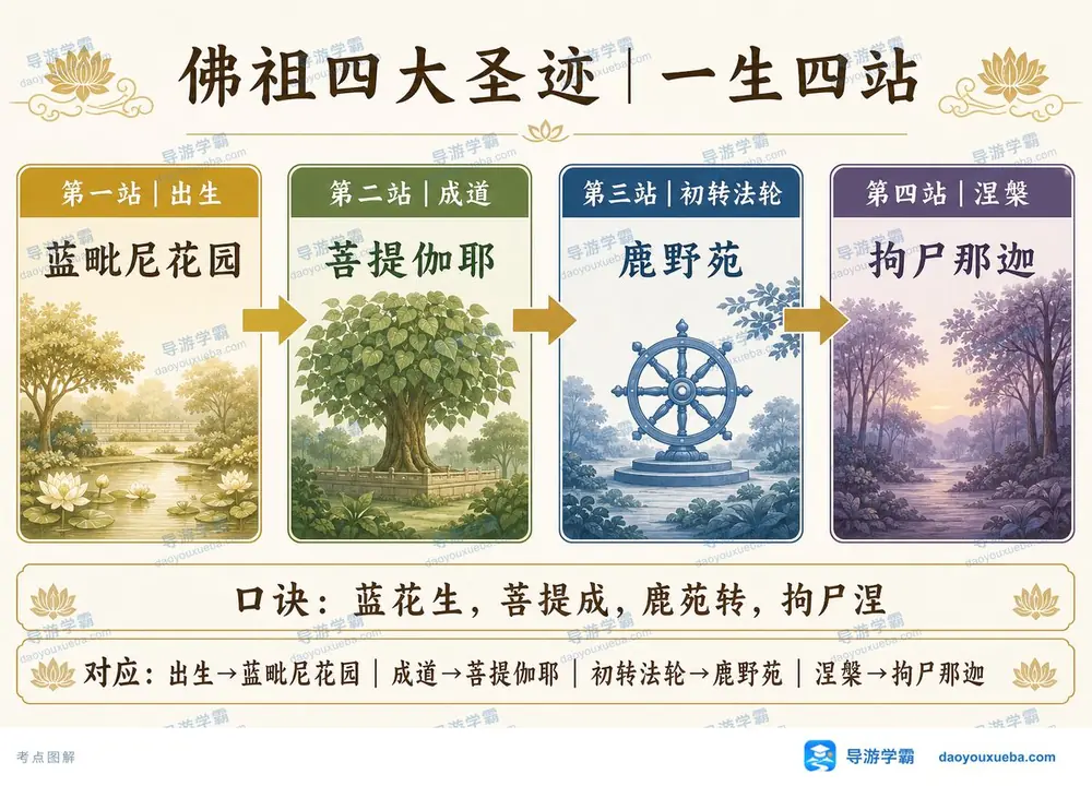 佛祖四大圣迹一生四站怎么记考点图（导游学霸·科三）