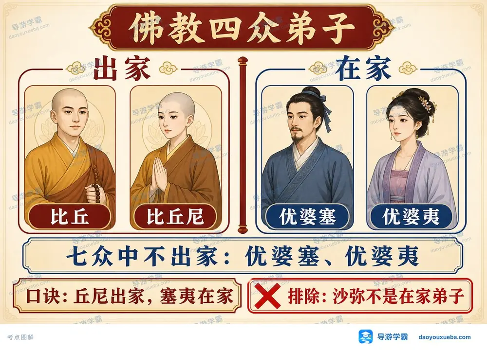 佛教四众弟子出家在家怎么分考点图（导游学霸·科三）