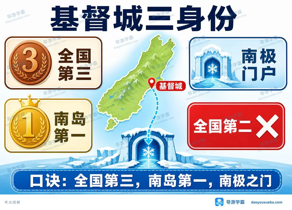 新西兰基督城三大身份一张图懂考点图（导游学霸·科三）
