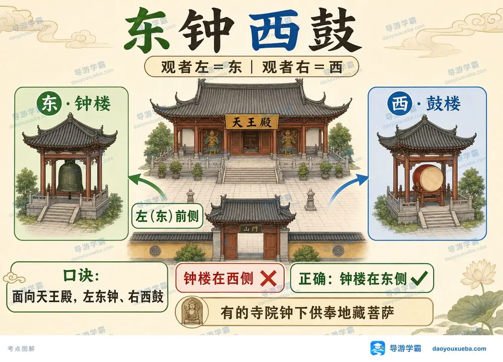 佛寺建筑布局东钟西鼓考点图（导游学霸·科三）
