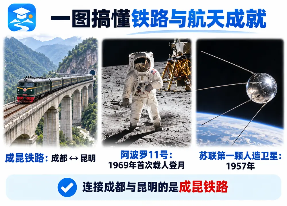 成昆铁路与人类航天重大里程碑考点图（导游学霸·科四地方导游基础知识）