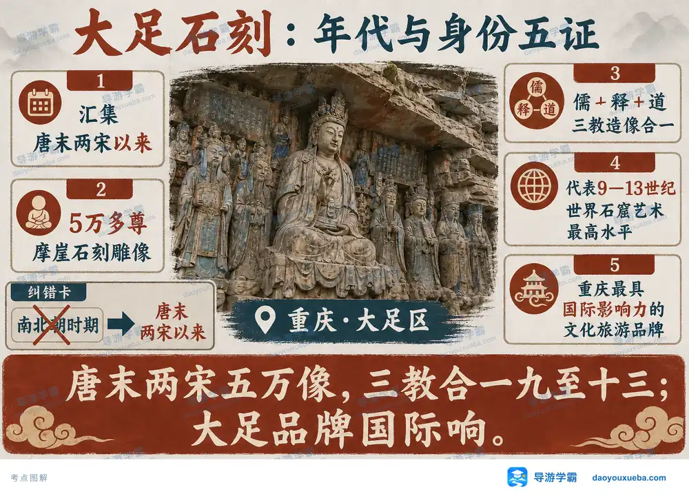大足石刻年代与身份五证考点图（导游学霸·科四地方导游基础知识）