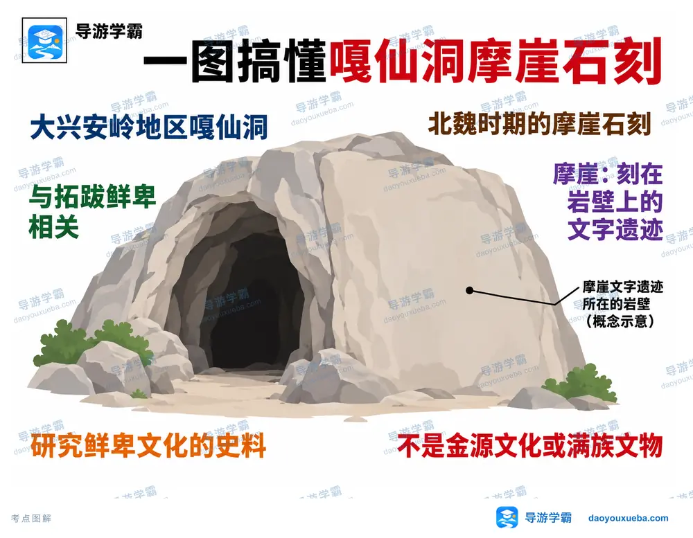 嘎仙洞摩崖石刻与拓跋鲜卑考点图(导游学霸·科四地方导游基础知识)