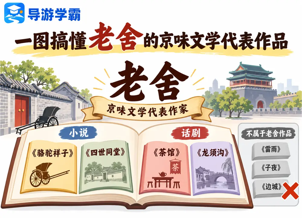 老舍京味小说茶馆龙须沟作品考点图(导游学霸·科四地方导游基础知识)