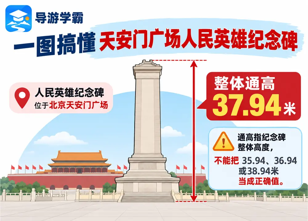 天安门人民英雄纪念碑通高数据考点图（导游学霸·科四地方导游基础知识）