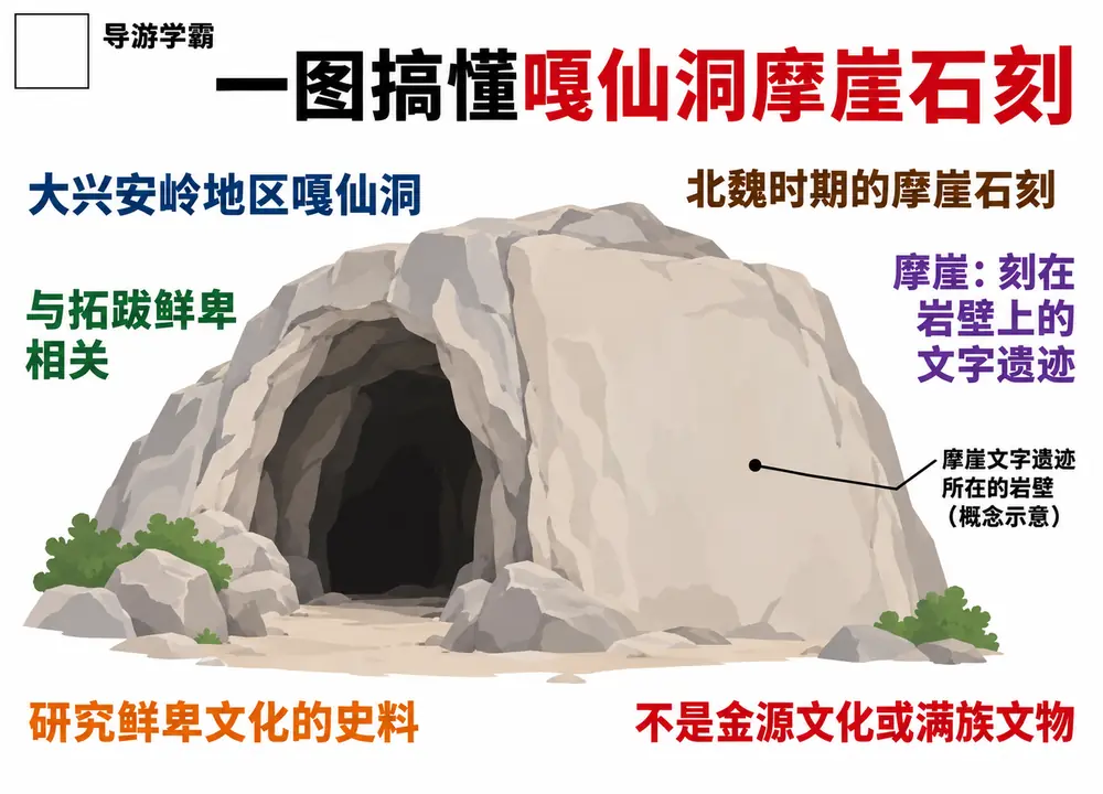 大兴安岭嘎仙洞摩崖与拓跋鲜卑考点图（导游学霸·科四地方导游基础知识）