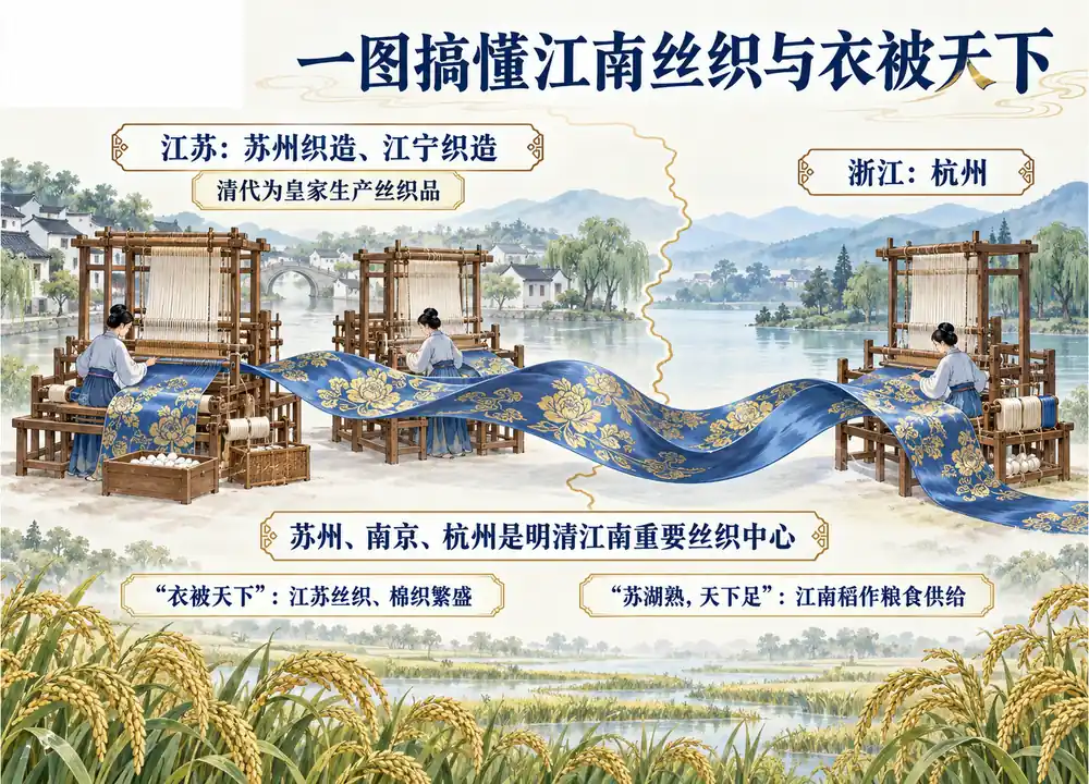 江南丝织中心与衣被天下考点图(导游学霸·科四地方导游基础知识)