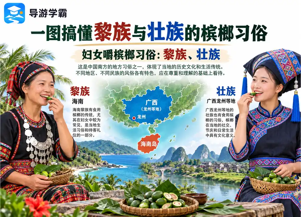 黎族壮族妇女嚼槟榔习俗考点图（导游学霸·科四地方导游基础知识）