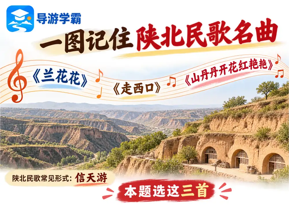 陕北民歌三首传世名曲考点图（导游学霸·科四地方导游基础知识）