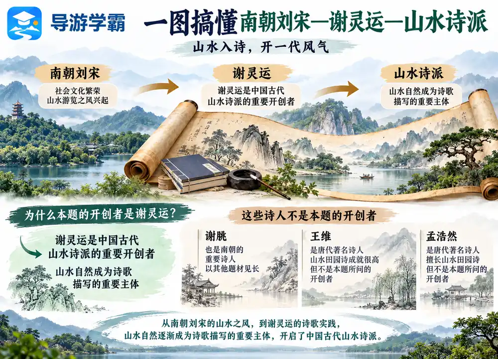 谢灵运与中国山水诗派开创考点图（导游学霸·科四地方导游基础知识）