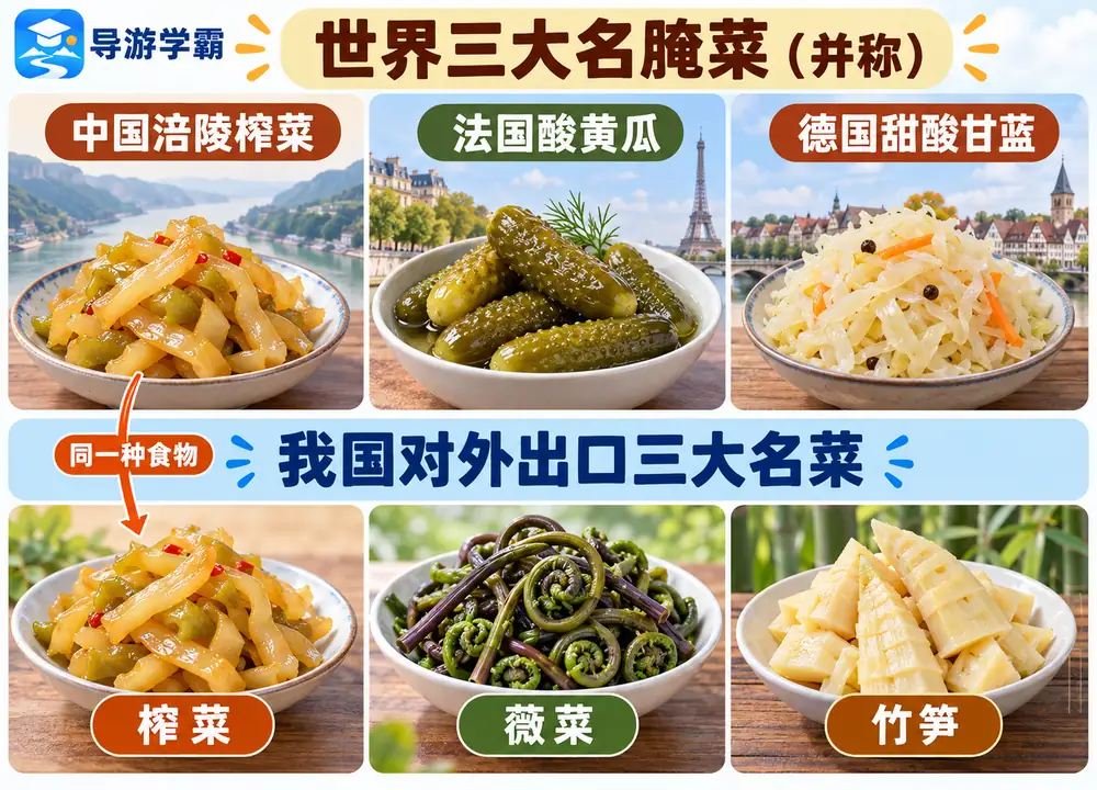 涪陵榨菜世界三大名腌菜考点图（导游学霸·科四地方导游基础知识）