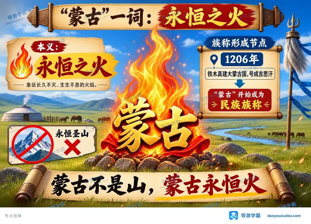 蒙古词义永恒之火考点图(导游学霸·科四地方导游基础知识)