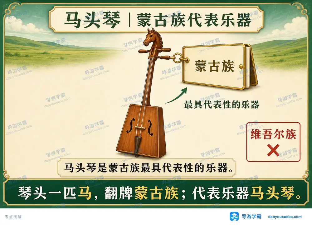 蒙古族代表乐器马头琴考点图（导游学霸·科四地方导游基础知识）
