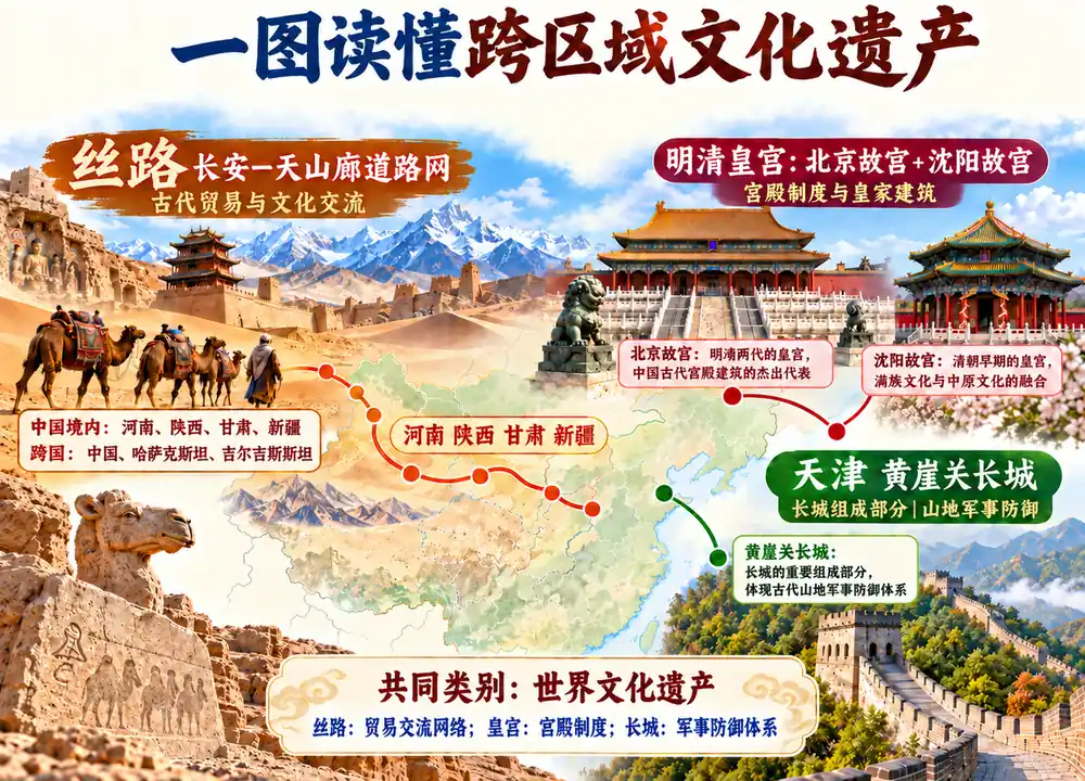 跨区域世界文化遗产考点图(导游学霸·科四地方导游基础知识)
