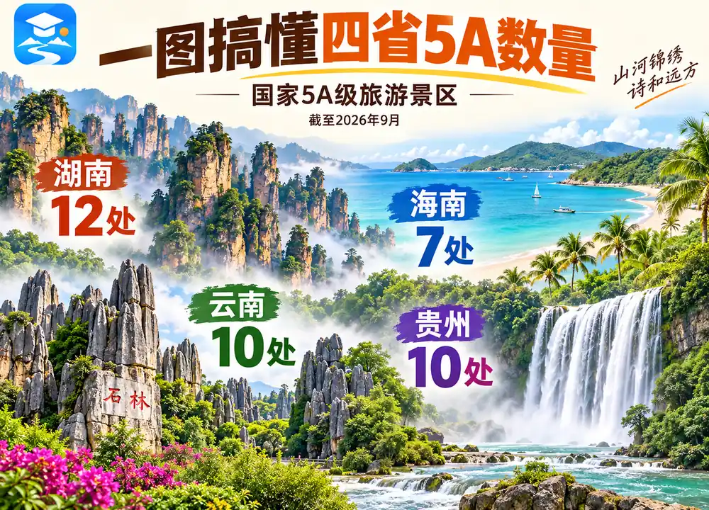 四省5A数量对照考点图（导游学霸·科四地方导游基础知识）