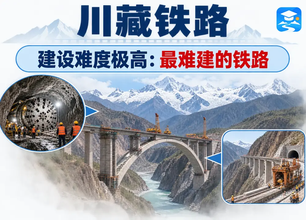 川藏铁路建设难度考点图（导游学霸·科四地方导游基础知识）