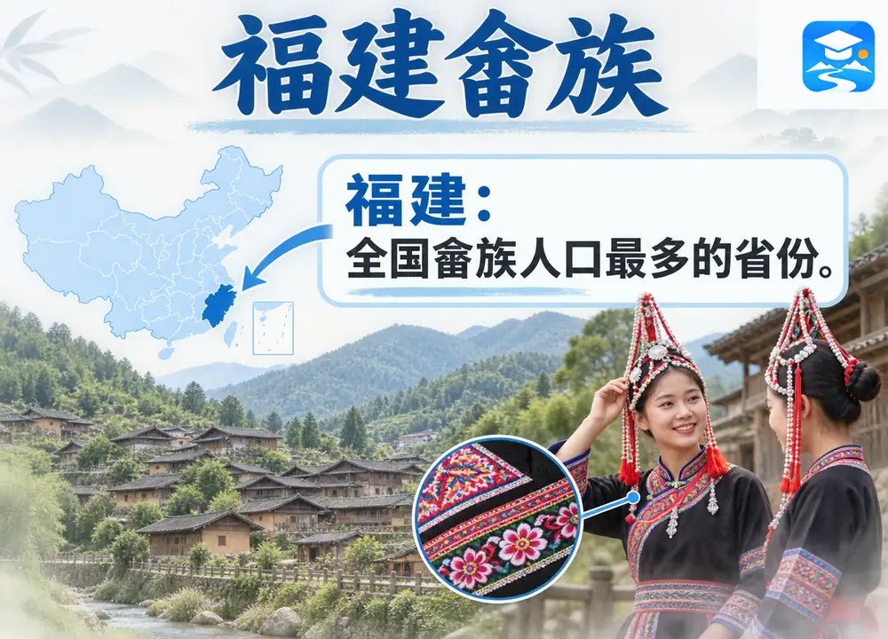 福建畲族人口分布考点图（导游学霸·科四地方导游基础知识）