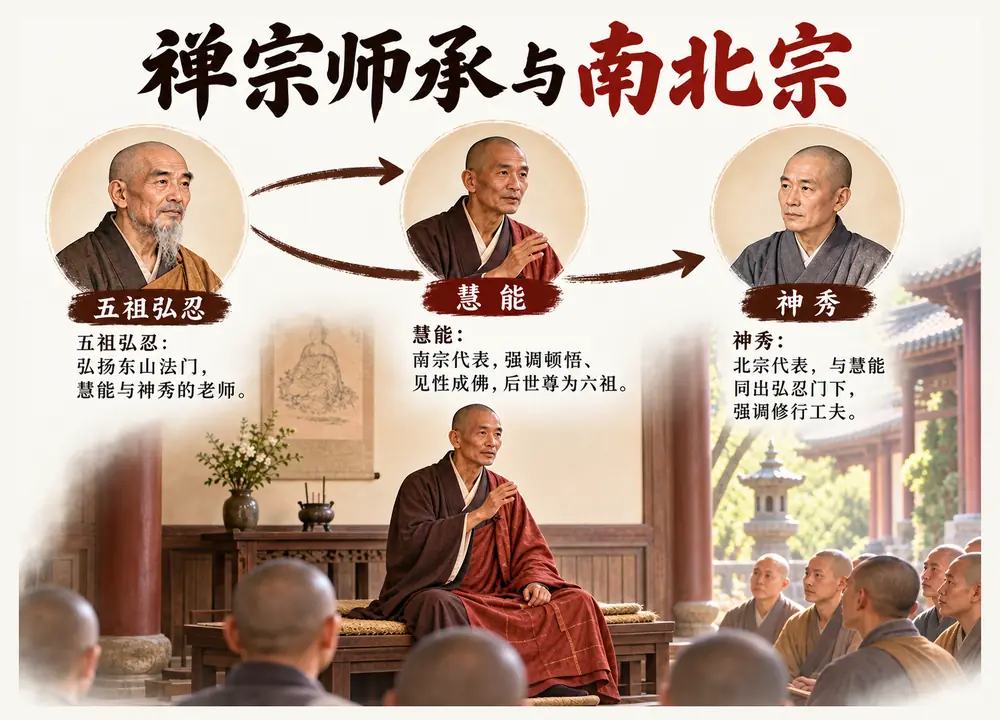 禅宗师承弘忍慧能神秀南北宗考点图（导游学霸·科四地方导游基础知识）