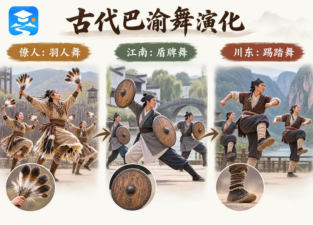 古代巴渝舞演化三大类型考点图（导游学霸·科四地方导游基础知识）