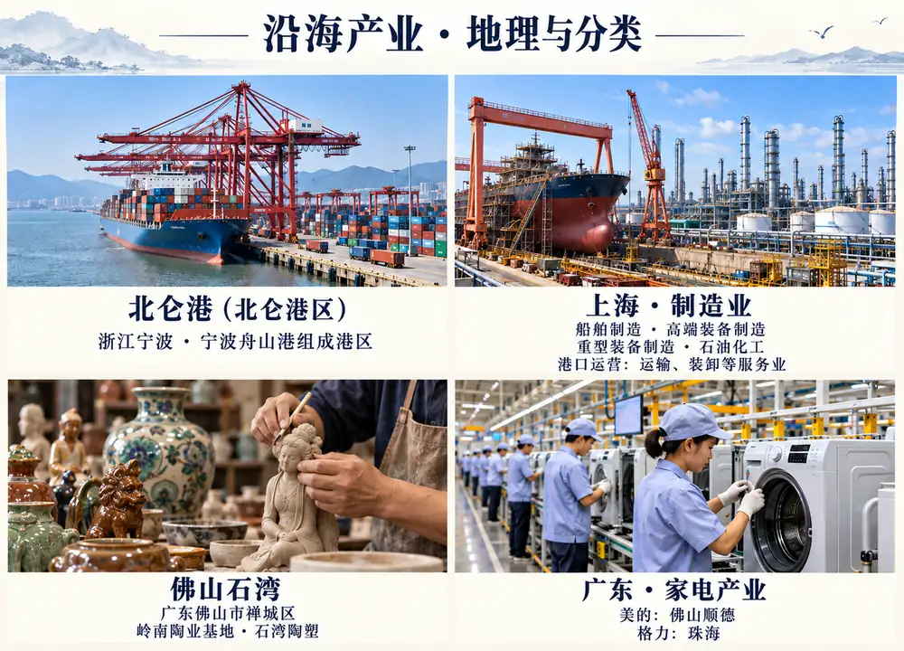 沿海产业地标北仑石湾顺德珠海考点图（导游学霸·科四地方导游基础知识）