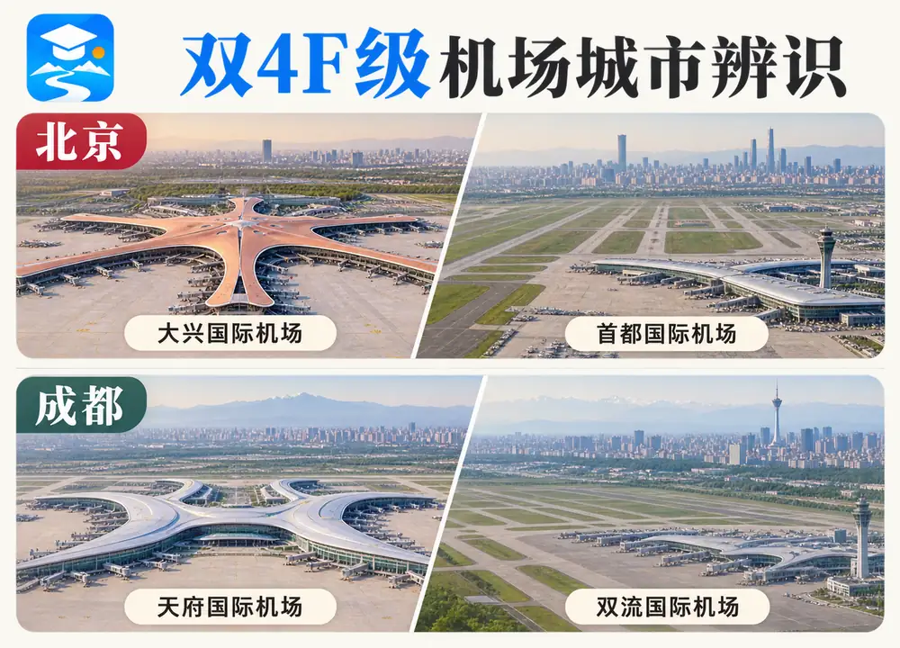 北京与成都双4F级机场城市辨识考点图（导游学霸·科四地方导游基础知识）