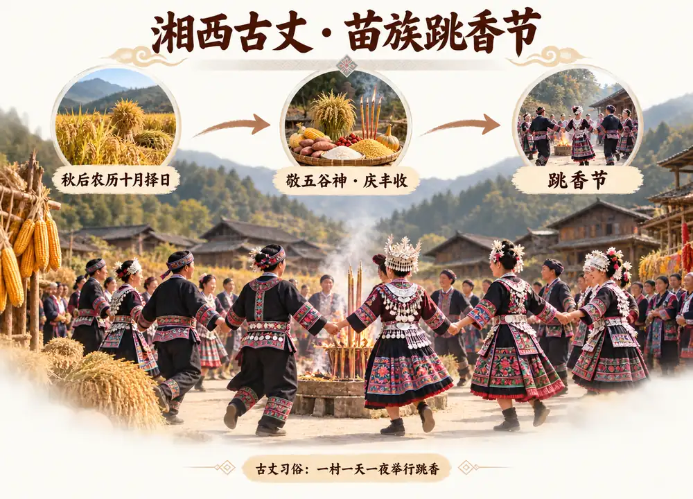 湖南古丈苗族跳香节敬五谷神民俗考点图（导游学霸·科四地方导游基础知识）