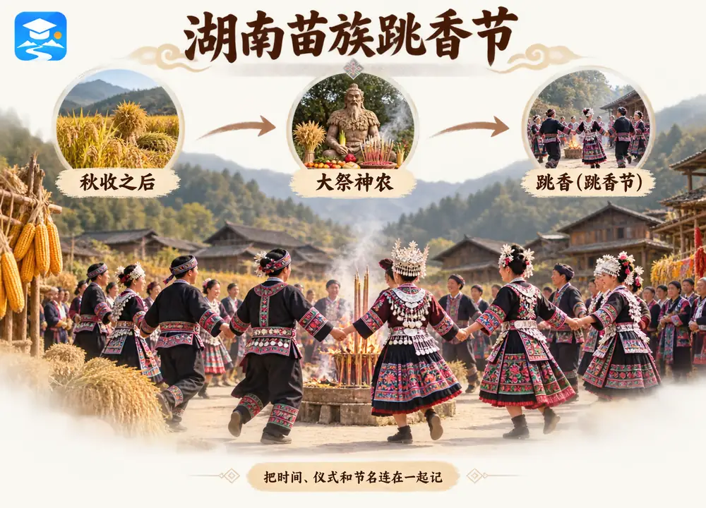 湖南苗族秋收跳香节与祭祀神农考点图(导游学霸·科四地方导游基础知识)