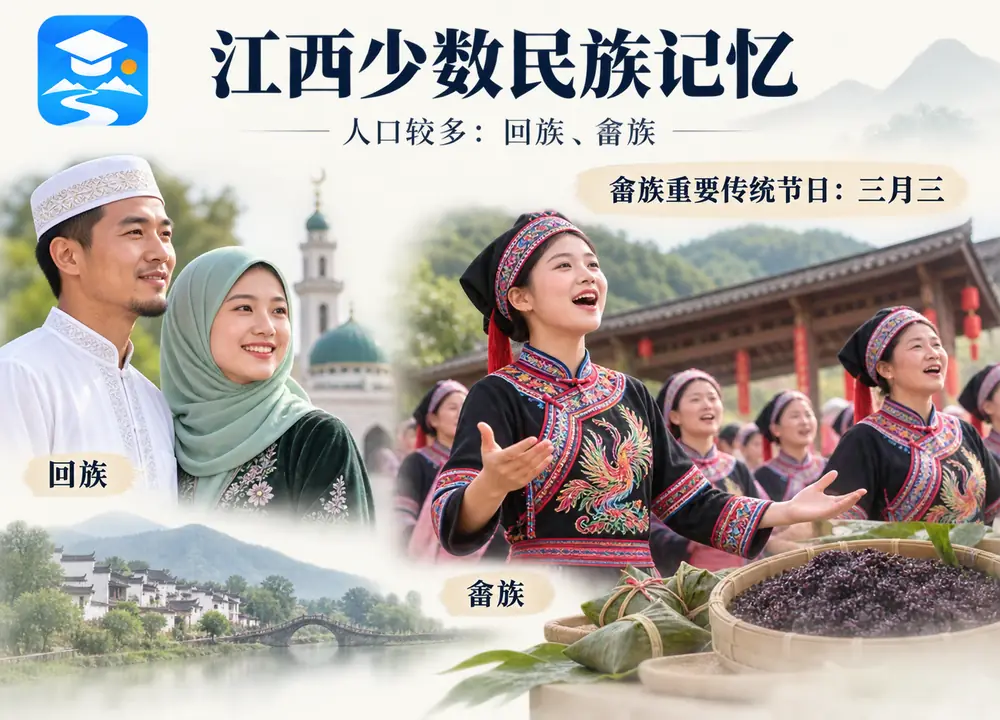 江西少数民族回族畲族三月三节日考点图(导游学霸·科四地方导游基础知识)
