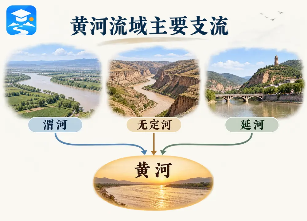 黄河流域三大主要支流考点图（导游学霸·科四地方导游基础知识）