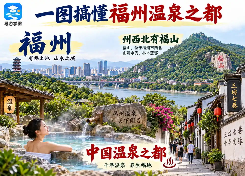福州因福山得名与中国温泉之都考点图(导游学霸·科四地方导游基础知识)