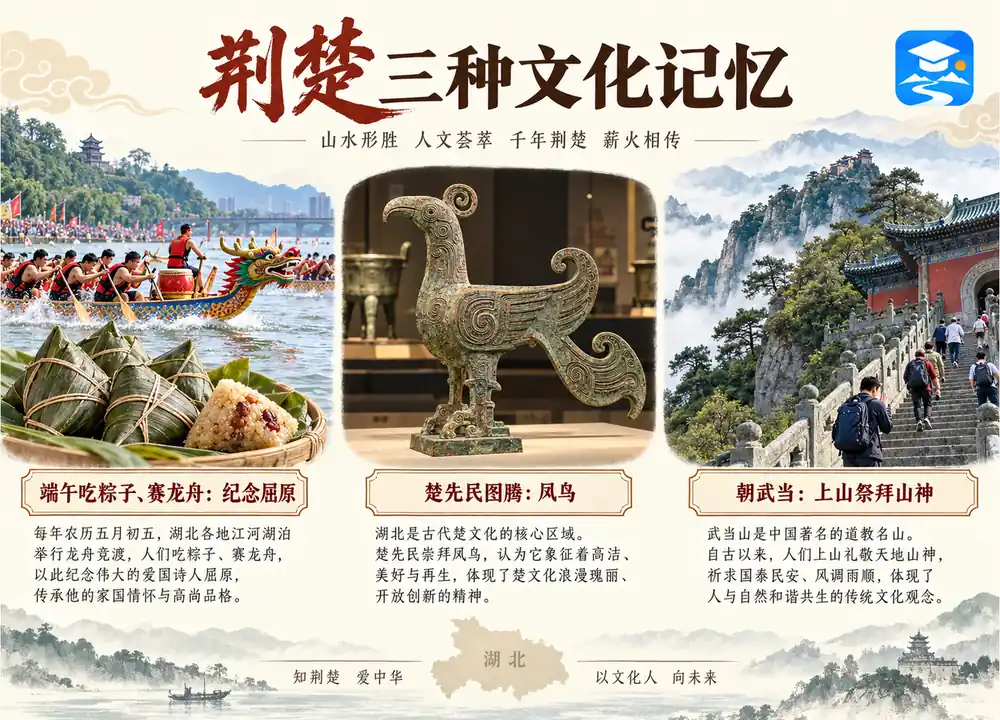 荆楚三种文化记忆屈原凤鸟武当考点图(导游学霸·科四地方导游基础知识)