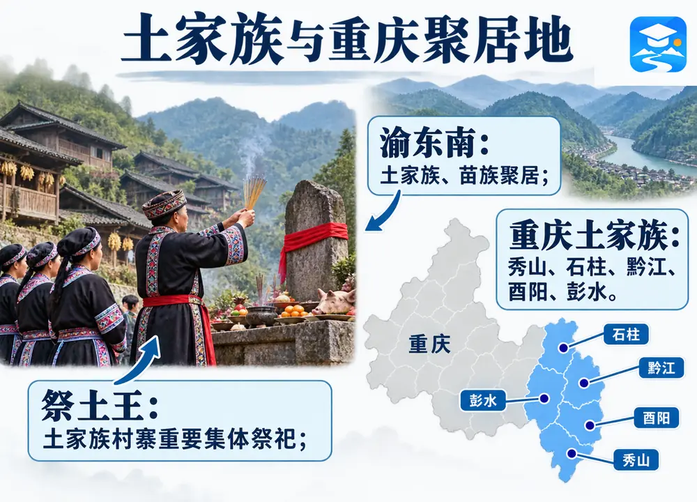 重庆土家族聚居地与祭土王考点图(导游学霸·科四地方导游基础知识)