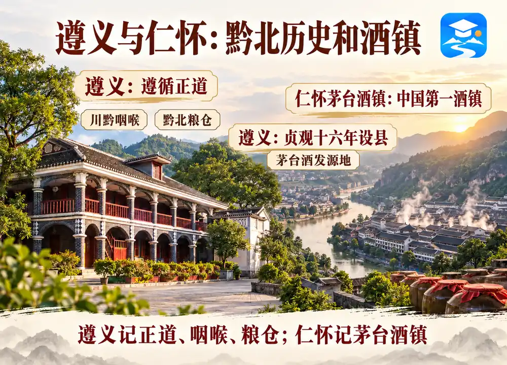 遵义三大历史标签与仁怀茅台酒镇考点图（导游学霸·科四地方导游基础知识）