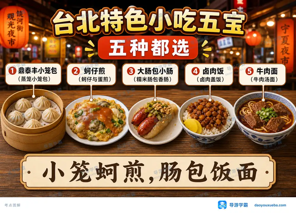 台北特色小吃五宝全盘点考点图(导游学霸·科四地方导游基础知识)