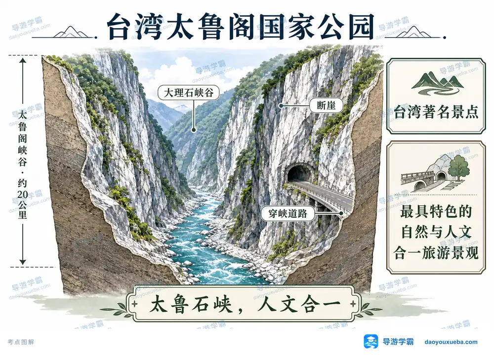 台湾太鲁阁大理石峡谷与断崖考点图（导游学霸·科四地方导游基础知识）