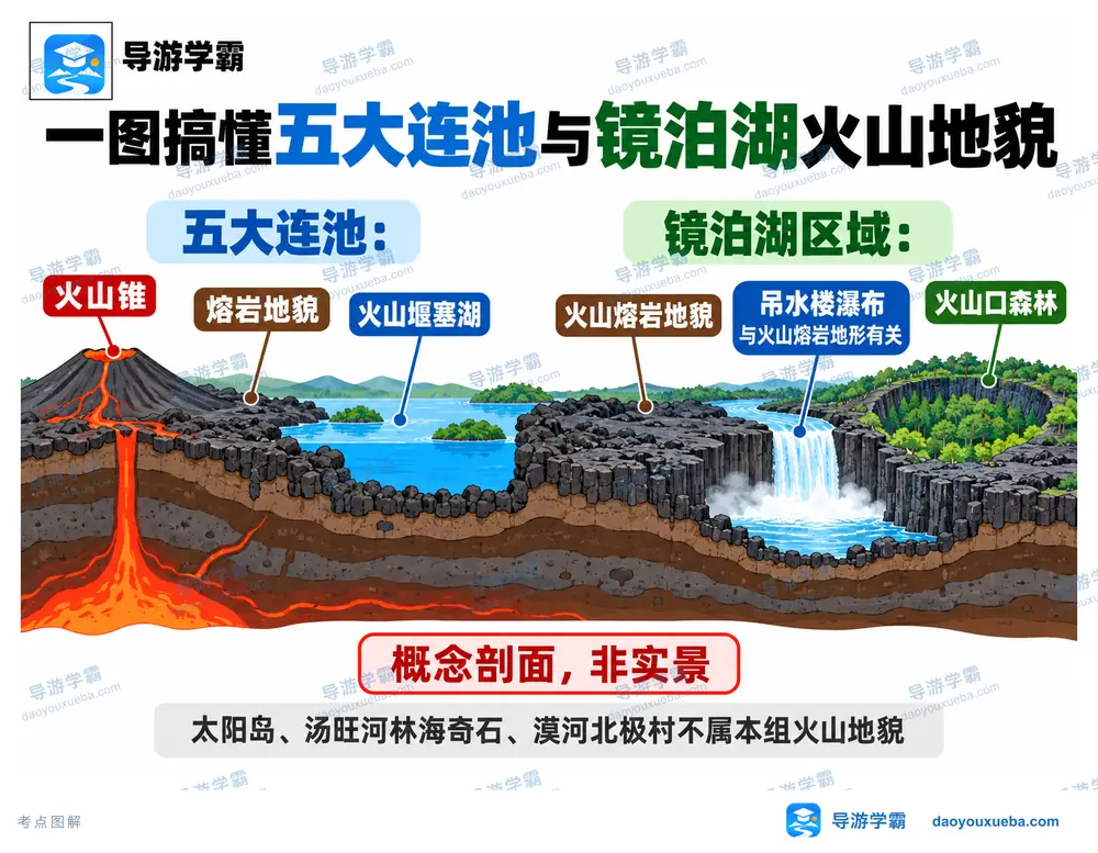 五大连池与镜泊湖火山地貌考点图（导游学霸·科四辽宁）